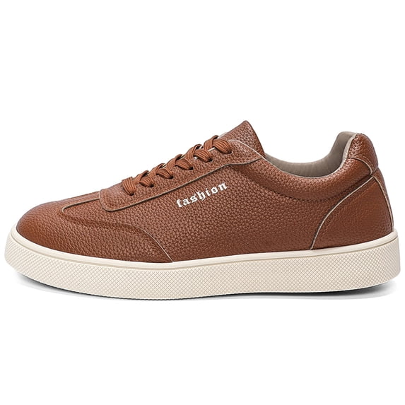 Men's Burgundy Leather Minimalist Casual Sneakers with Off-White Soles