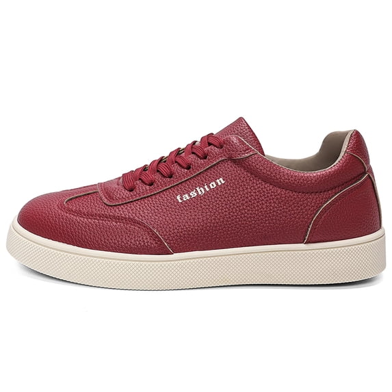 Men's Burgundy Leather Minimalist Casual Sneakers with Off-White Soles