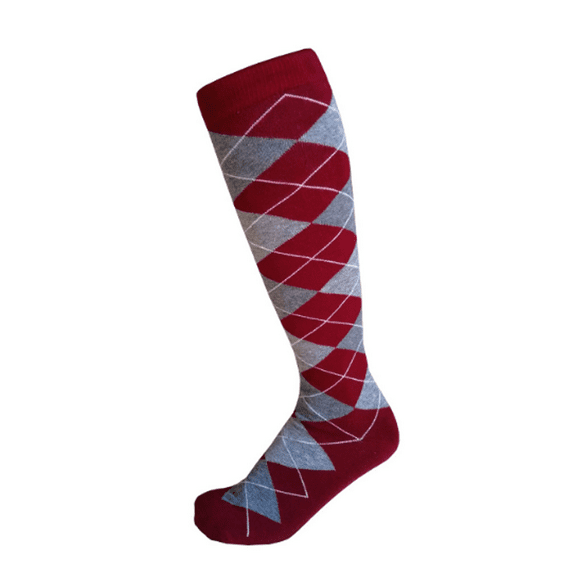 Men's Burgundy(Wine/Crimson/Maroon) with Gray and Light Gray Color Argyle Knee High Golf Sports Wedding Groomsman Party Events Christmas Father's Day Giftable Dress Causal Socks