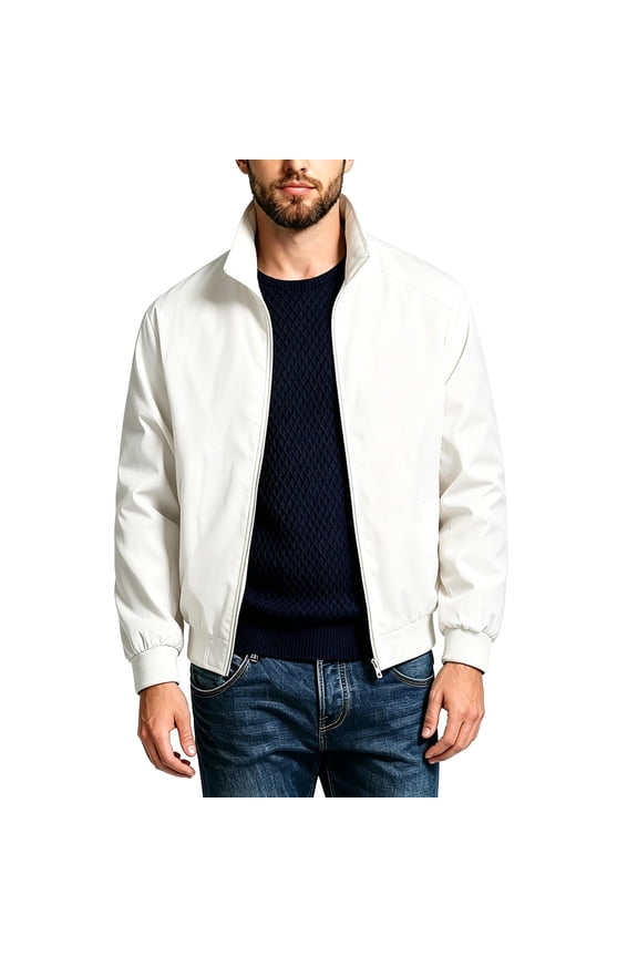 Men's Business Casual Jacket, Solid Color Long Sleeve Outdoor Coat With Pocket, Fashion Windbreaker For Work & Travel White 5XL