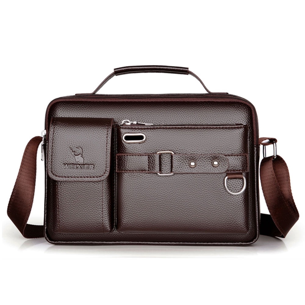 Men's Business Casual Leather Briefcase - Soft Anti-Scratch Waterproof PU, Shoulder/Crossbody/Handheld, Adjustable Strap, Large Capacity for iPad Mini, Work & Travel