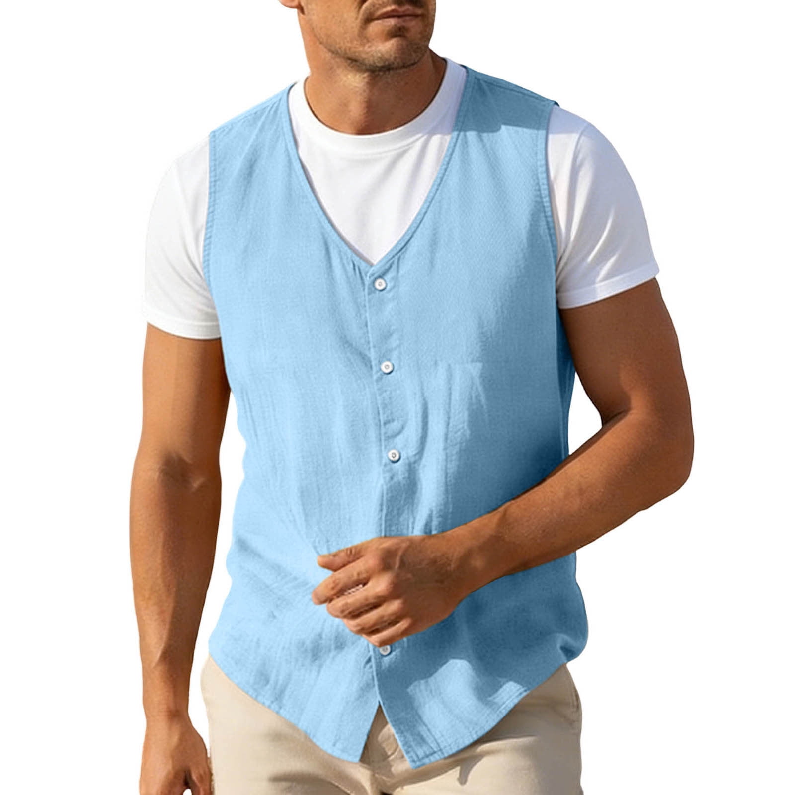 Men's Business Casual Linen Vest Lightweight Breathable Sleeveless