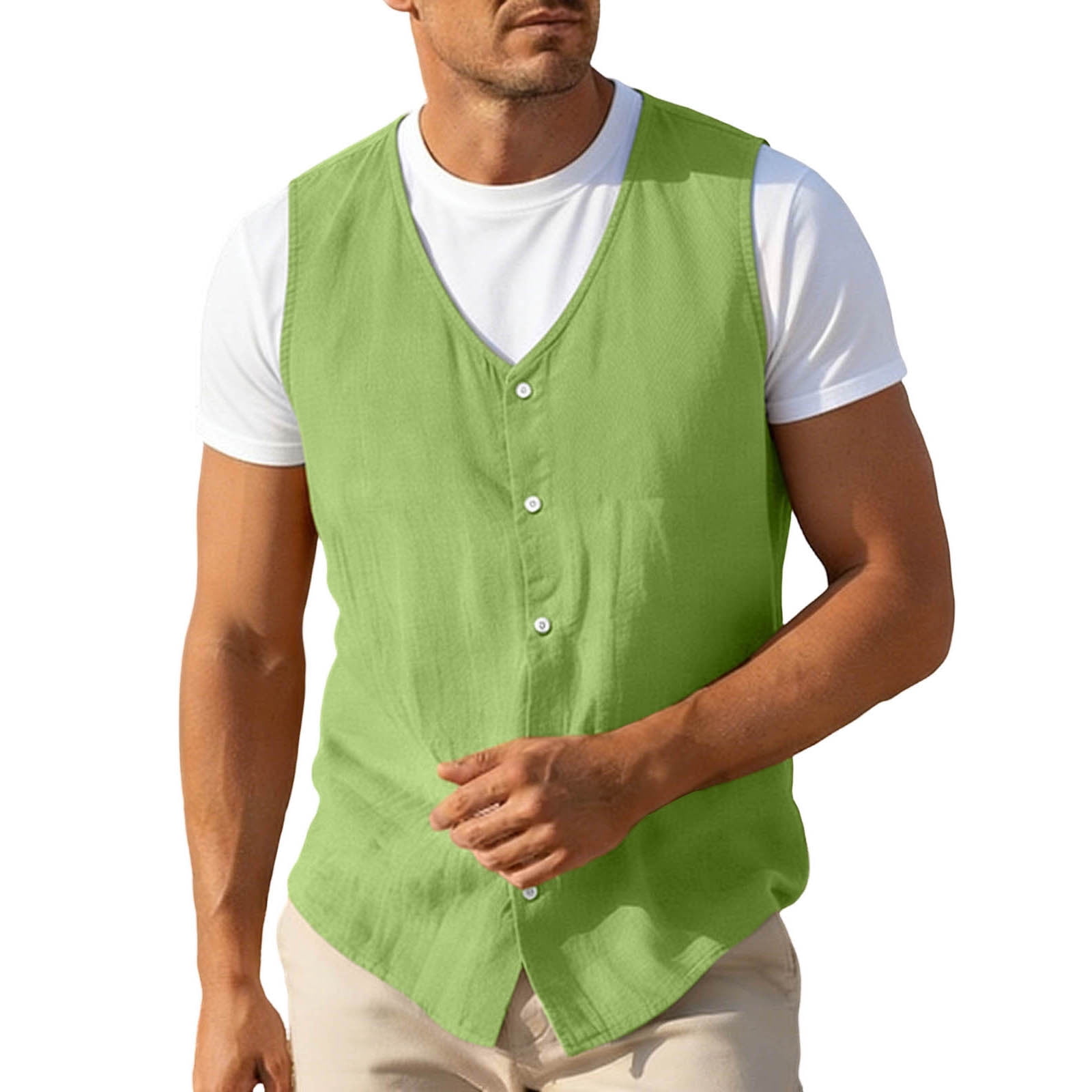 Men's Business Casual Linen Vest Lightweight Breathable Sleeveless