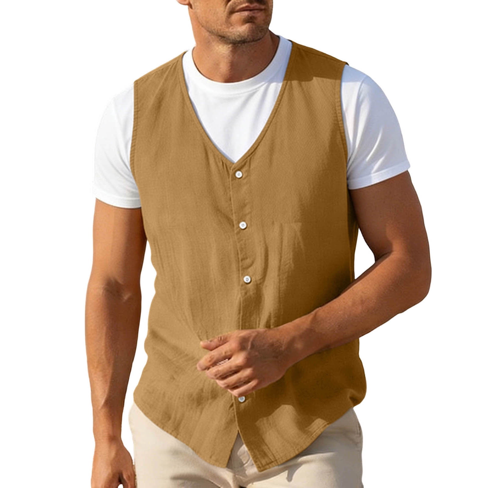 Men's Business Casual Linen Vest Lightweight Breathable Sleeveless