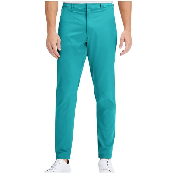 Men's Business Casual Pants Solid Color Zipper Button Straight Leg Pant Comfortable Stretchy Twill Trousers Sky Blue XL