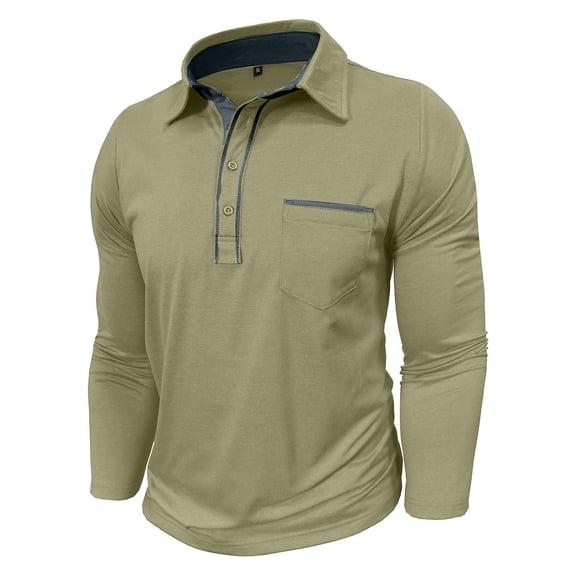 Men's Business Casual Polo Shirts Classic Long Sleeve Turndown Tops Cotton Golf Henley Tops with Pocket