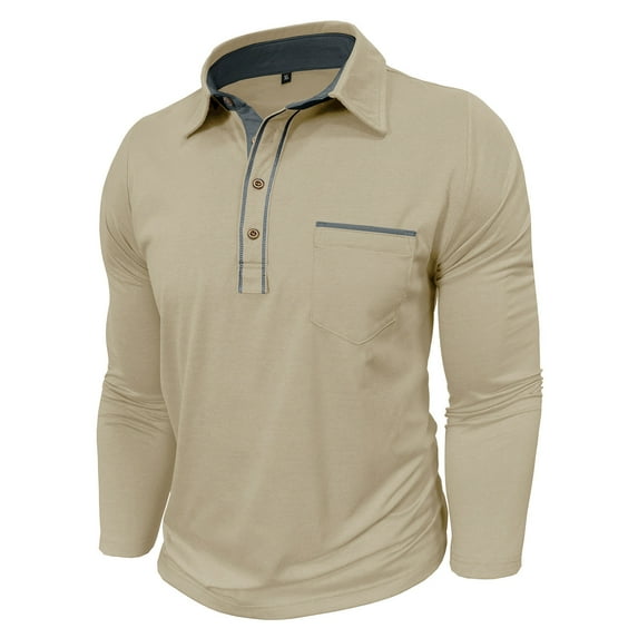 Men's Business Casual Polo Shirts Classic Long Sleeve Turndown Tops Cotton Golf Henley Tops with Pocket