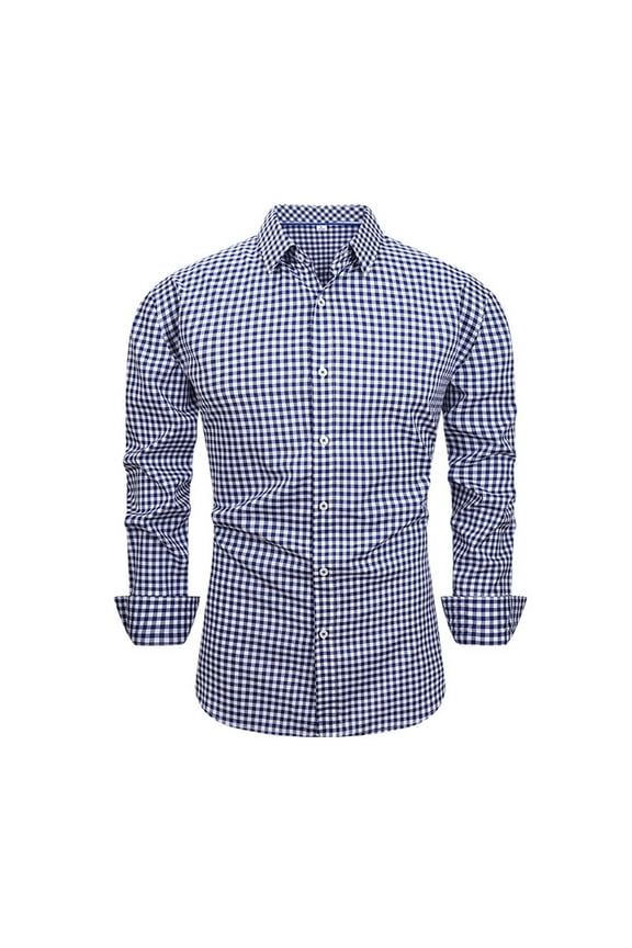 Men's Business Casual Shirt Slim Fit Long Sleeve Button Down Wrinkle Free 4-Way Stretch Grid Print Tee Tops