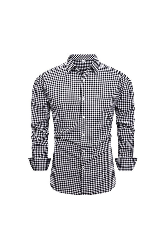 Men's Business Casual Shirt Slim Fit Long Sleeve Button Down Wrinkle Free 4-Way Stretch Grid Print Tee Tops