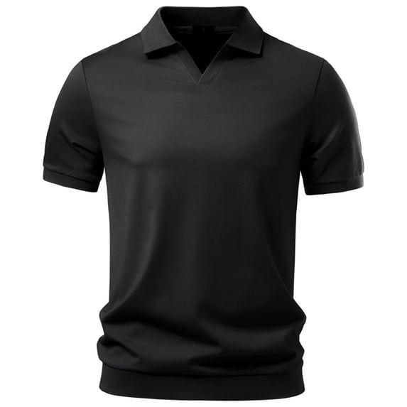 Men's Business Casual Shirt, Solid Color V-Neck Tencel with Seagull Collar for Professional Settings and Summer Workdays Black L