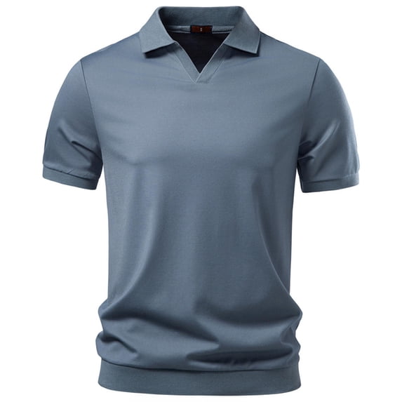 Men's Business Casual Shirt, Solid Color V-Neck Tencel with Seagull Collar for Professional Settings and Summer Workdays Blue XL