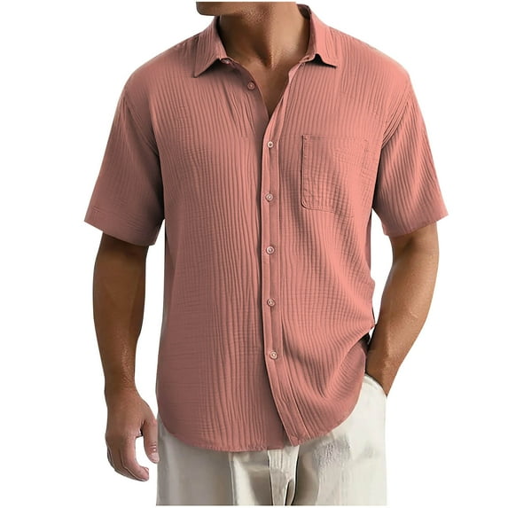 Men's Business Casual Shirts Fashion Solid Color Turn-Down Collar Button Short Sleeve Blouse Summer Tee Shirts