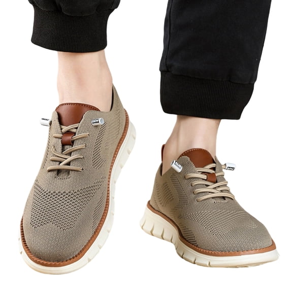 Men's Business Casual Sneakers Lightweight Breathable Mesh Walking Shoes with Arch Support Slip On Dress Sneakers for Work Travel Daily Wear Comfortable Wide Toe Box Non-Slip Office Shoe,Brown 43