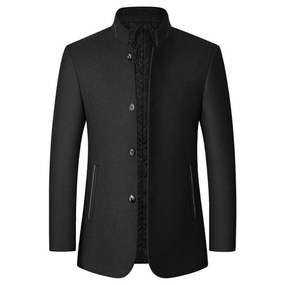Men's Business Casual Suit Coat Notched Collar Single Breasted Jacket Long Sleeved Button Warm Trench Coat Black XXL