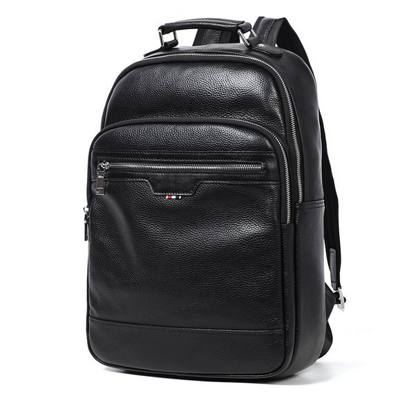 Men's Business Casual Top Layer Cowhide Backpack,Black