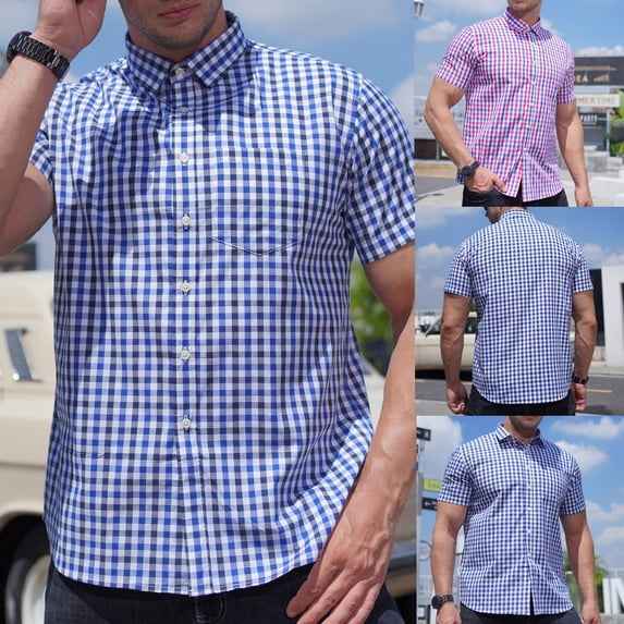 Men's Business Casual Turndown Collar Short Sleeve Shirt Blouse Top Solid Color Lapel Button Up Office Work Modern Fashion Essential | AESTIVO,Pink XL