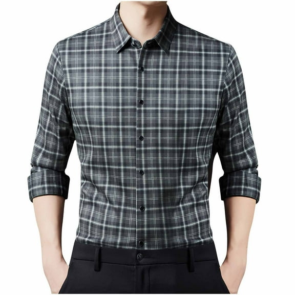 BVnarty Plaid Shirts for Men Business Checkered Buttoned Velvet Long Sleeve Shirt, Flip Collar, Casual Wear for Winter, Comfortable and Stylish