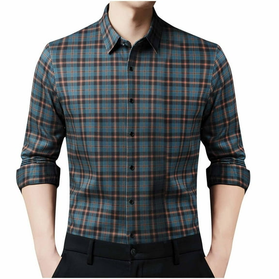 BVnarty Plaid Shirts for Men Business Checkered Buttoned Velvet Long Sleeve Shirt, Flip Collar, Casual Wear for Winter, Comfortable and Stylish