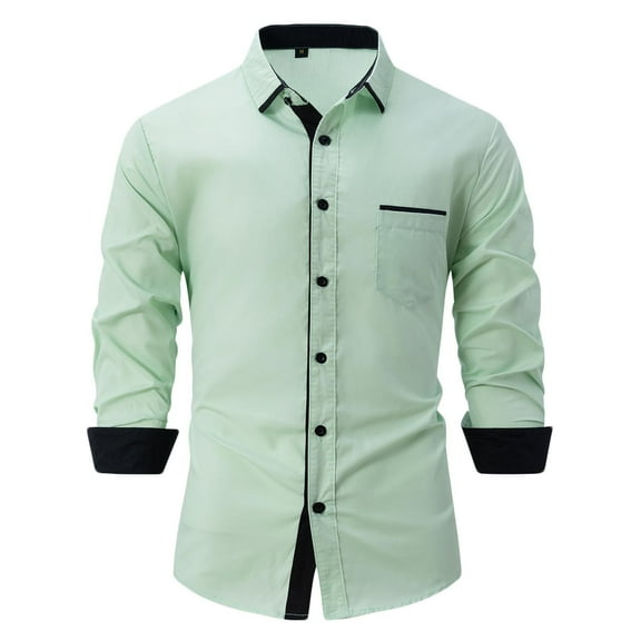 Men's Business Dress Shirts Long Sleeve Slim Fit Button Down Shirt Men Turndown Collar Tops with Pocket