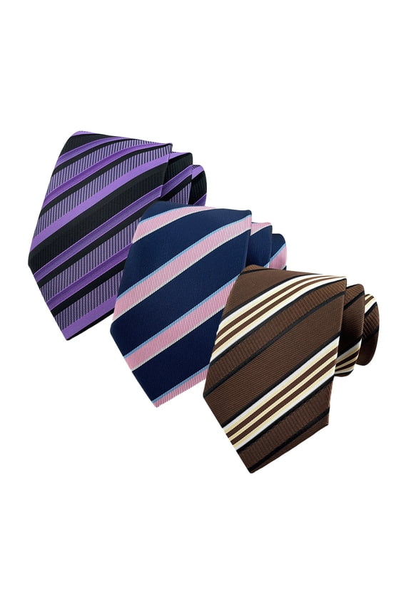 Men‘s Formal Neckties, Pack of 3 - Jacquard Woven Classic Stripe and Check Pattern, Available in Regular & Extra Long Length for Big & Tall Gentlemen
