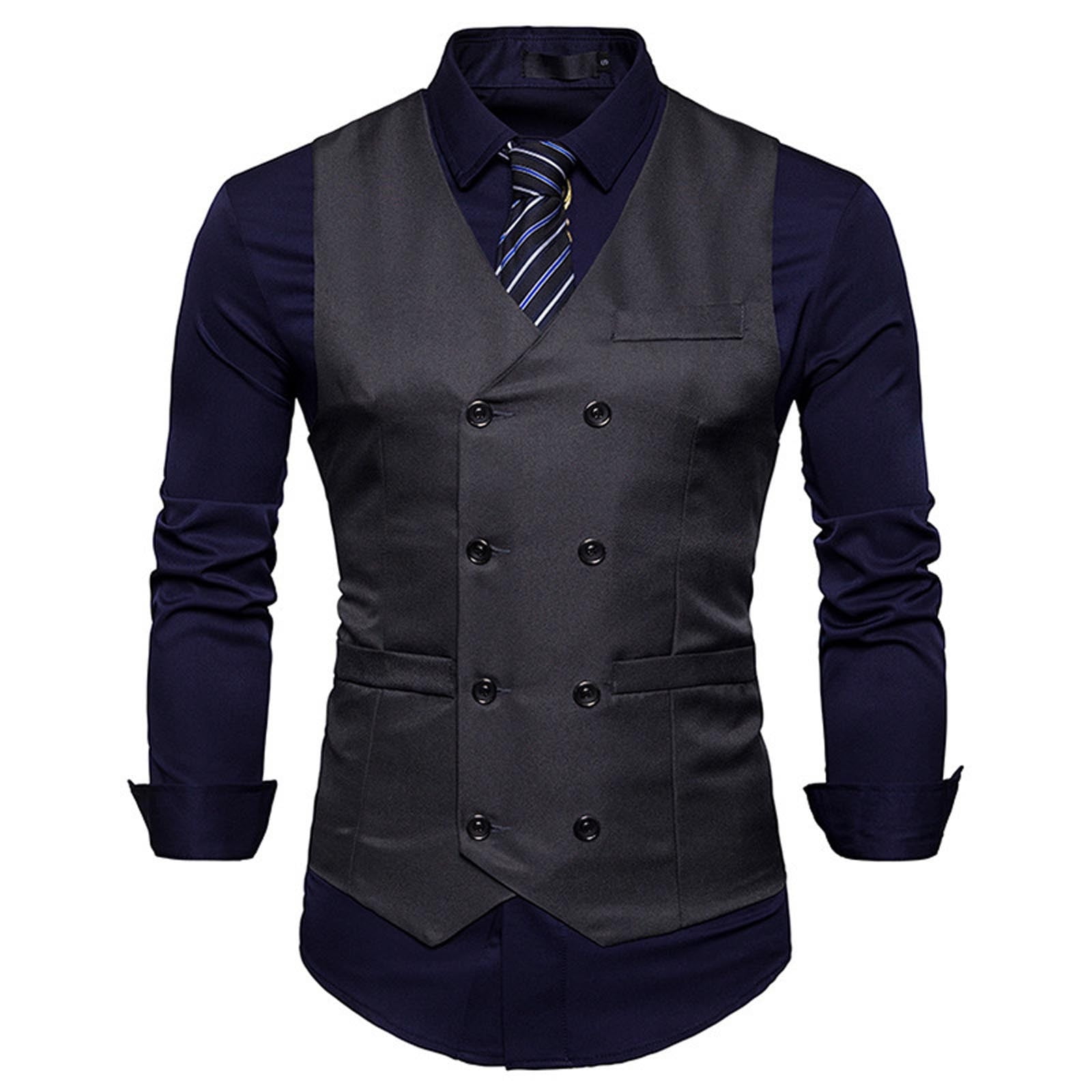Men's Business Formal Suit Vest Double-breasted Dress Suits Blazer V-neck Trim Waistcoat Wedding Tuxedo Vest