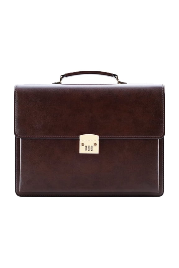 Password Lock Briefcase for Men Leather Portfolio Large Capacity Office Computer Bag
