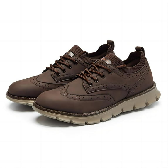 Men's Business Oxford Comfortable Lightweight Leather Casual Walking Breathable Office Flat Non-Slip Cushioned Shoes Brown 10.5 US