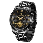 Mens Business Quartz Watch, Stainless Steel Band, Waterproof Chronograph Wristwatch with Date