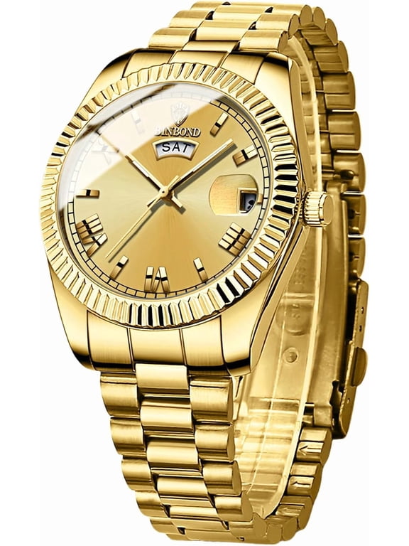 Men's Business Quartz Watch with Day & Date - Roman Numerals Dial, Stainless Steel Band Classic Casual Waterproof Analog Men Wristwatch with Adjustable Tool