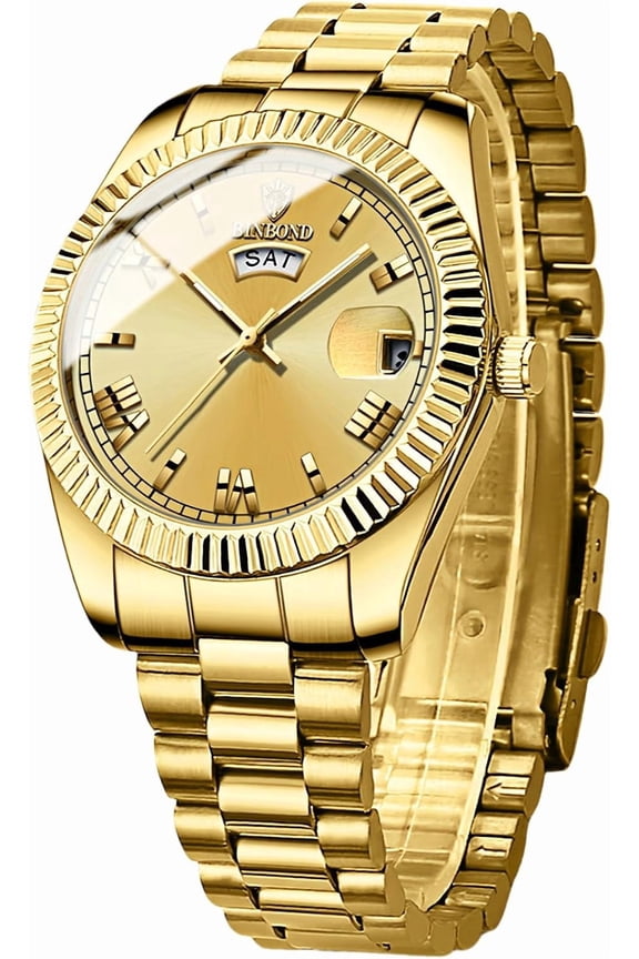 Men's Business Quartz Watch with Day & Date - Roman Numerals Dial, Stainless Steel Band Classic Casual Waterproof Analog Men Wristwatch with Adjustable Tool