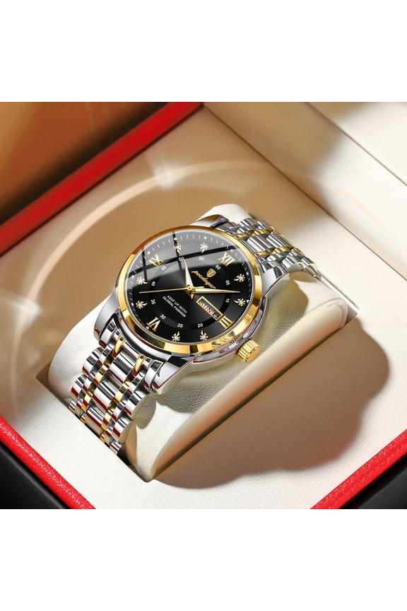 Men's Business Quartz Watch, Stainless Steel Band, Luminous 30M Waterproof Day-Date Wristwatch