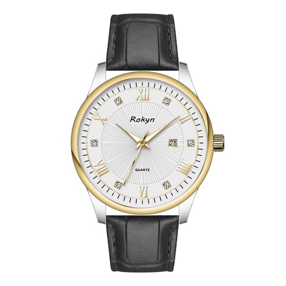 Men's Business Quartz Watch with Leather Strap, Water-Resistant, Luminous and Calendar Functions