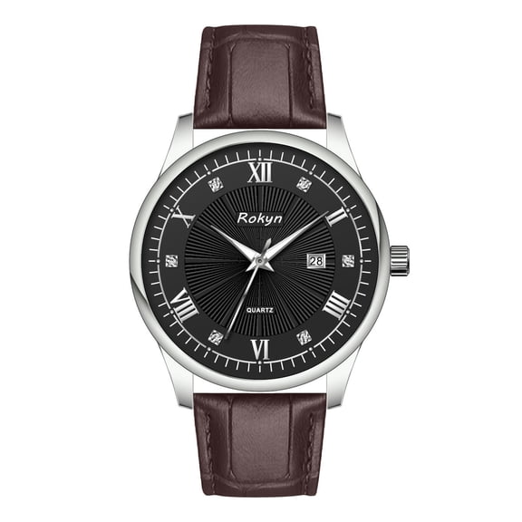 Men's Business Quartz Watch with Leather Strap, Water-Resistant, Luminous and Calendar Functions