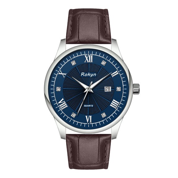 Men's Business Quartz Watch with Leather Strap, Water-Resistant, Luminous and Calendar Functions
