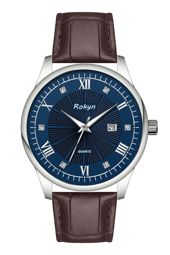 Men's Business Quartz Watch with Leather Strap, Water-Resistant, Luminous and Calendar Functions