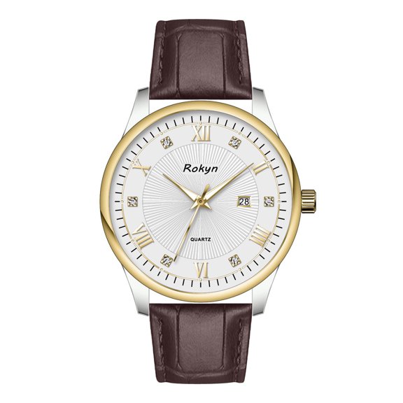 Men's Business Quartz Watch with Leather Strap, Water-Resistant, Luminous and Calendar Functions