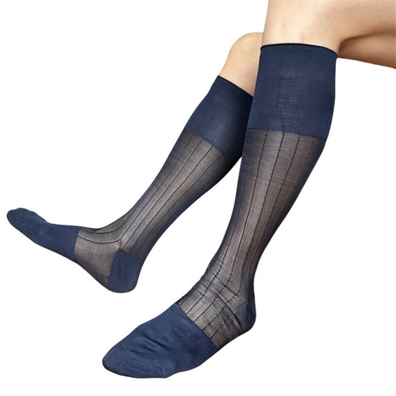 Men's Business Socks with Semi Opaque Design Knee Length High Tube Nylon Socks for Formal Outfit and Special Occasion