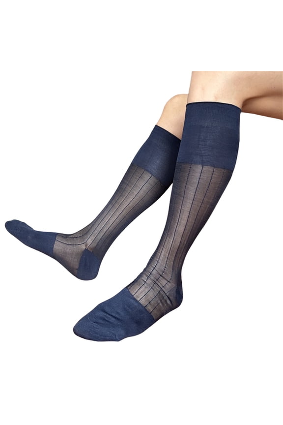 Men's Business Socks with Semi Opaque Design Knee Length High Tube Nylon Socks for Formal Outfit and Special Occasion