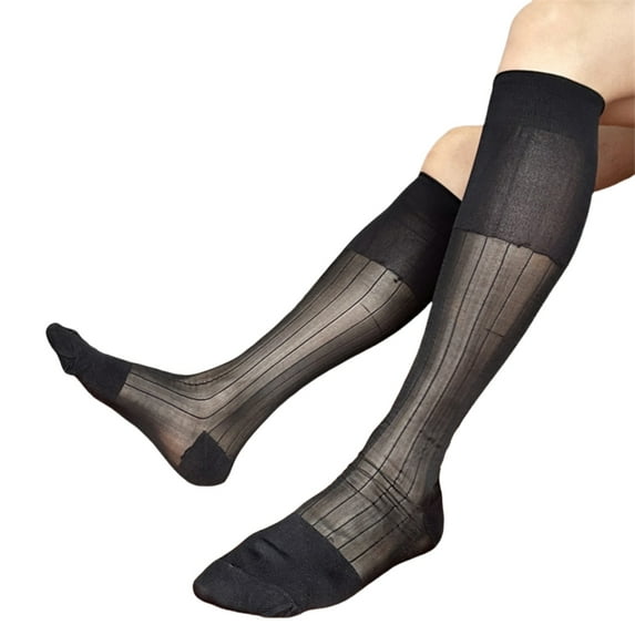 Men's Business Socks with Semi Opaque Design Knee Length High Tube Nylon Socks for Formal Outfit and Special Occasion