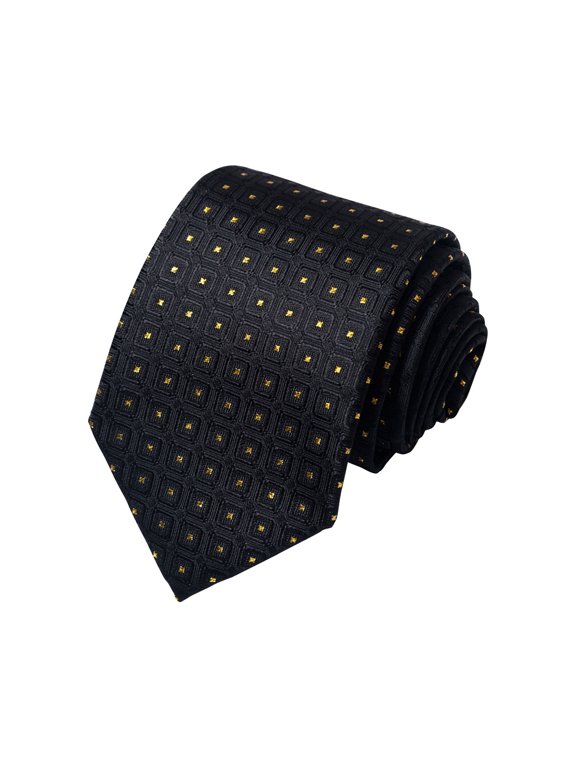 Men's Business Tie Black with Gold Square Pattern Formal Necktie for Office Wedding Interview Suit Event