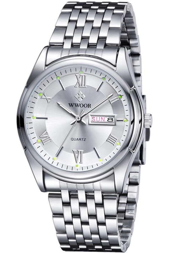 Men's Business Watch Analog Quartz Roman Numeral Date Waterproof Stainless Steel Band Mens Watches