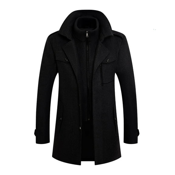 Men's Business Wool Coat Fashion Double Collar Midi Wool Jacket Autumn and Winter, Winter New Men's Casual Fashion Versatile Warm Jacket Mid-Length, Single-Breasted Lapel Coat