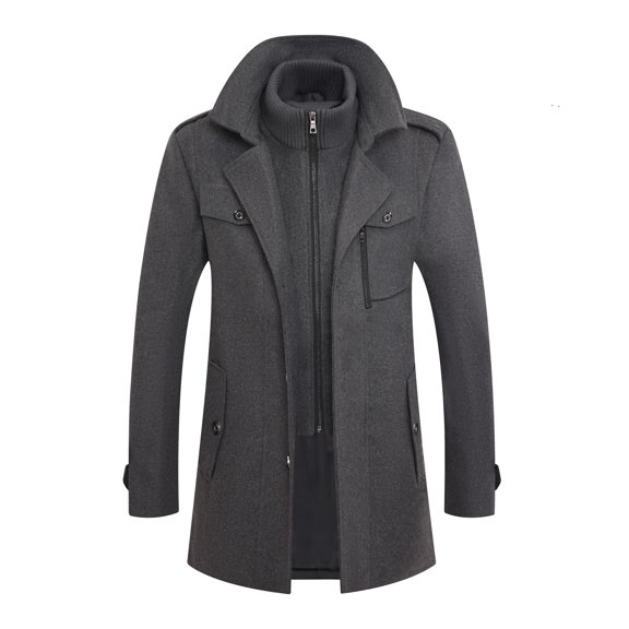 Men's Business Wool Coat Fashion Double Collar Midi Wool Jacket Autumn and Winter, Winter New Men's Casual Fashion Versatile Warm Jacket Mid-Length, Single-Breasted Lapel Coat