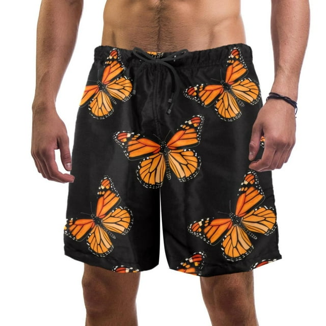 Men's Butterflies Black Swim Trunks Quick Dry Board Shorts Bathing