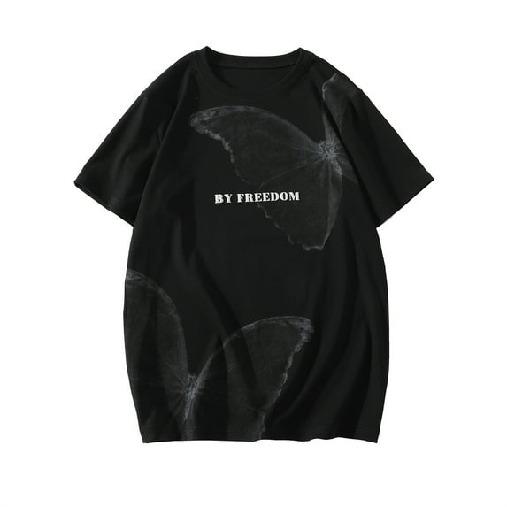 Men's Butterfly Printed Cotton T-shirt Short Sleeve Fashion Top