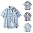 thumbnail image 1 of Men's Button Down Blouse Polyester Casual Daily Shirt Lapel Collar Short Sleeve Cell Pocket Relaxed Fit Lightweight Business Vacation Gift | Zenithor,Light Blue XL, 1 of 5