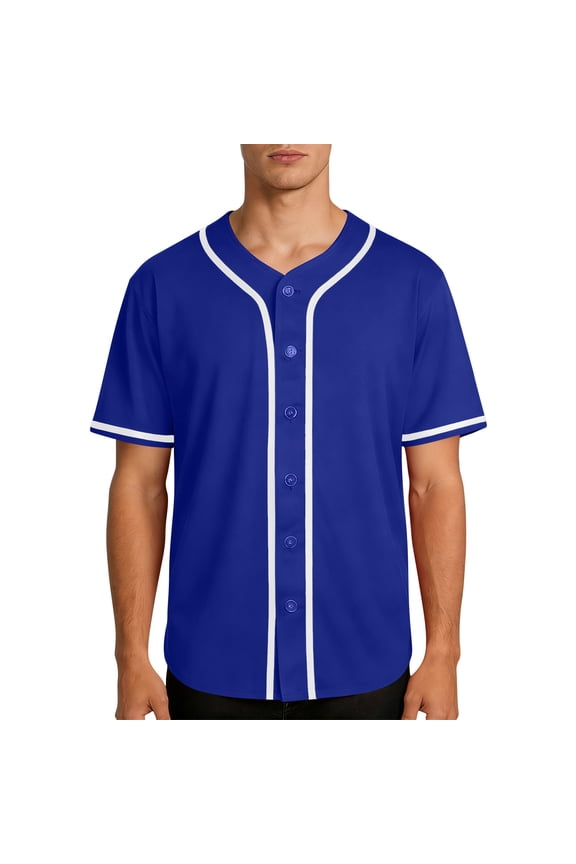 Men's Button Down Baseball Jersey Mesh Breathable Tops Loose Team Uniform Lightweight Tops for Workout & Daily Wear Blue L