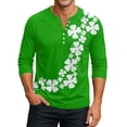 thumbnail image 1 of Men's Button-Down Contrast Raglan 3/4 Sleeve Top Green A 2XL, 1 of 7