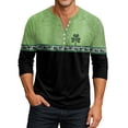 thumbnail image 1 of Men's Button-Down Contrast Raglan 3/4 Sleeve Top Light Green C XL, 1 of 7