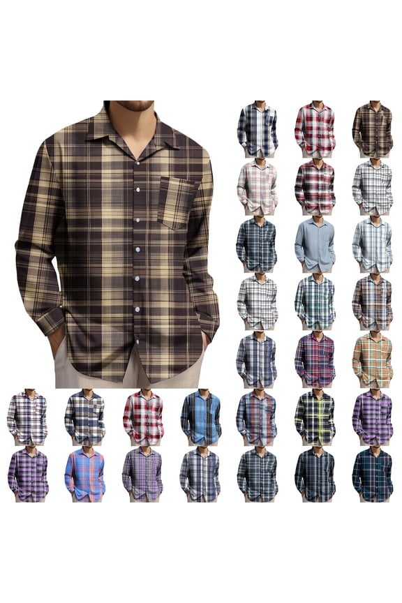 BiZtdJrK Men's Button Down Long Sleeve Dress Shirt Big and Tall Western Plaid Shirts Casual Lightweight Work T-Shirts with Pocket, Multicolor, XXXXXL